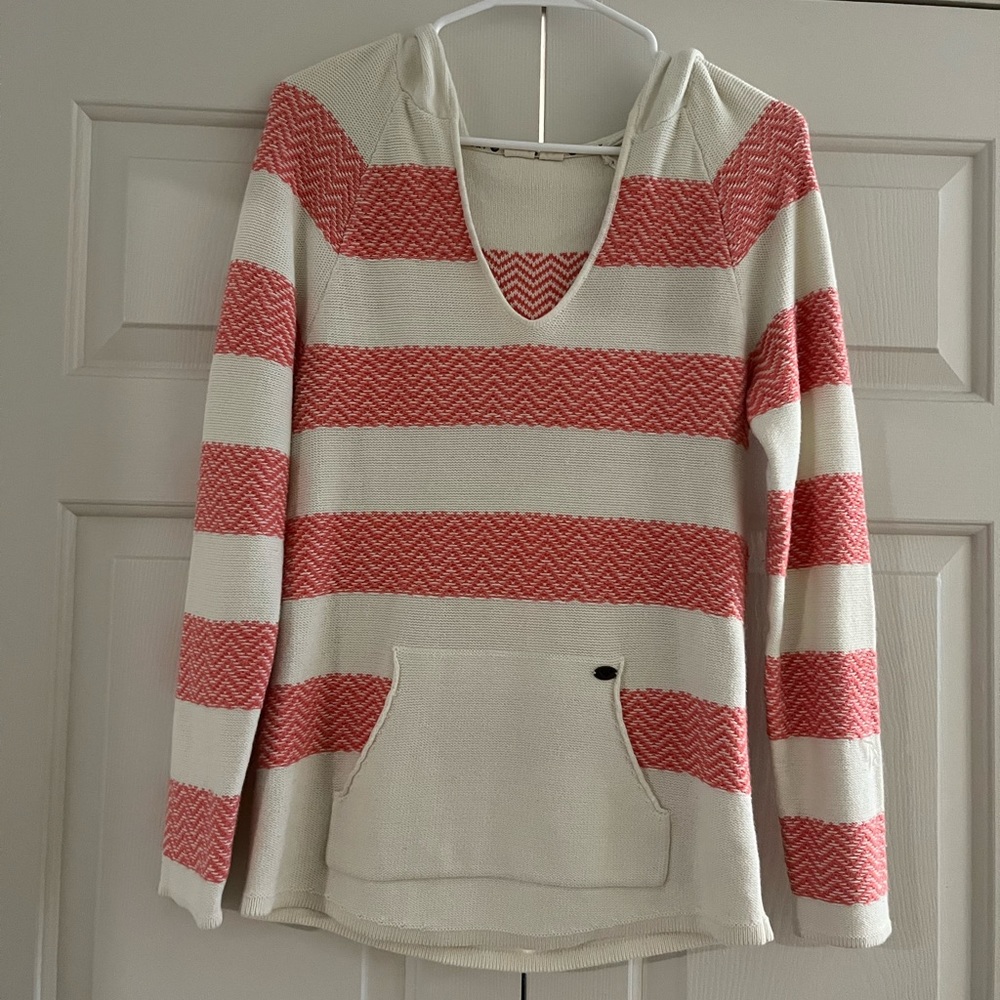 Roxy Pink & White V-neck Hoodie sweater Top